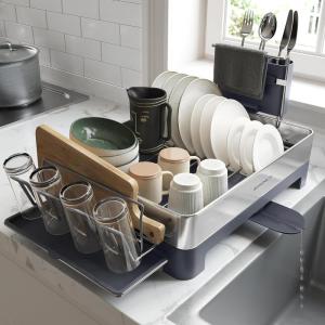 imageSONGMICS Large Dish Drying Rack Premium Stainless Steel Dish Rack with Rotatable Spout FingerprintResistant Dish Drainers for Kitchen Counter 125 x 225 in Silver and Gray UKCS030E01Silver  Gray