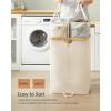 imageSONGMICS Laundry Hamper with Lids Laundry Basket with 2 Compartments 39 Gal 150 L Removable Liner Bag for Laundry Room Bedroom Living Room Cream White and Light Bamboo ULCB523W01Cream White