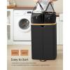 imageSONGMICS Laundry Hamper with Lids Laundry Basket with 2 Compartments 39 Gal 150 L Removable Liner Bag for Laundry Room Bedroom Living Room Cream White and Light Bamboo ULCB523W01Ink Black