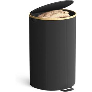 imageSONGMICS Laundry Hamper Laundry Basket with Lid 238 Gal 90 L with Removable Liner Bag for Laundry Room Bedroom Living Room Ink Black and Light Bamboo ULCB547B01Ink Black