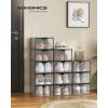 imageSONGMICS Stackable Shoe Boxes Set of 12 Plastic Shoe Organizers with Door Transparent Easy Assembly 91 x 131 x 56 Inches for Shoes up to US Size 10 Transparent and Cloud White ULSP312W01Transparent  Ink Black