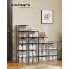 imageSONGMICS Stackable Shoe Boxes Set of 12 Plastic Shoe Organizers with Door Transparent Easy Assembly 91 x 131 x 56 Inches for Shoes up to US Size 10 Transparent and Cloud White ULSP312W01Transparent  Ink Black