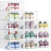 imageSONGMICS Stackable Shoe Boxes Set of 12 Plastic Shoe Organizers with Door Transparent Easy Assembly 91 x 131 x 56 Inches for Shoes up to US Size 10 Transparent and Cloud White ULSP312W01Transparent  Cloud White
