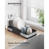 imageSONGMICS Small Dish Drying Rack Dish Dryer for Kitchen Counter Stainless Steel Dish Rack with Drain Utensil Holder Rustproof for Dishes Knives Spoons Forks Silver and Black UKCS034B01