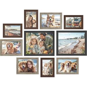 imageSONGMICS Picture Frames with 16 Mats Set of 10 Collage Photo Frames Two 8x10 Four 5x7 Four 4x6 Frames Hanging or Table Display Glass 12 NonTrace Nails Ash Black URPF049B01Maroon Brown  Heather Greige  Ash Black