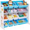 imageSONGMICS Kids Large Toy Storage Unit with 16 Removable Bins for Playroom Childrens Room 417quot Space ThemeBlue  Grey  White