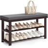 imageSONGMICS Bamboo Shoe Bench 3Tier Shoe Rack Organizer for Entryway Living Room Bench Seat Holds Up to 300 lb 119 x 205 x 192 Inches Rustic Walnut and Slate Gray ULBS504M01Rustic Walnut  Slate Gray