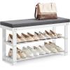 imageSONGMICS Bamboo Shoe Bench 3Tier Shoe Rack Organizer for Entryway Living Room Bench Seat Holds Up to 300 lb 119 x 205 x 192 Inches Rustic Walnut and Slate Gray ULBS504M01Cloud White  Slate Gray