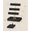 imageSONGMICS Bracelet Holder Stand Jewelry Display Stand Jewelry Organizer with 3 Tiers and Velvet Tray Removable Ring Holder Cloud White and Camel Brown UJJS027A01Ink Black