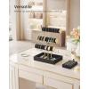 imageSONGMICS Bracelet Holder Stand Jewelry Display Stand Jewelry Organizer with 3 Tiers and Velvet Tray Removable Ring Holder Cloud White and Camel Brown UJJS027A01Ink Black