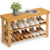 imageSONGMICS Shoe Rack Bench 3Tier Bamboo Shoe Storage Organizer Entryway Bench Holds Up to 286 lb 113 x 197 x 178 Inches for Entryway Bathroom Bedroom Ink Black ULBS001B01Natural
