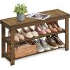 imageSONGMICS Shoe Rack Bench 3Tier Bamboo Shoe Storage Organizer Entryway Bench Holds Up to 286 lb 113 x 197 x 178 Inches for Entryway Bathroom Bedroom Ink Black ULBS001B01Yellow Brown