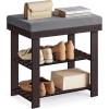 imageSONGMICS Bamboo Shoe Bench 3Tier Shoe Rack Organizer for Entryway Living Room Bench Seat Holds Up to 300 lb 119 x 205 x 192 Inches Rustic Walnut and Slate Gray ULBS504M01Rustic Walnut  Slate Gray