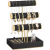 imageSONGMICS Bracelet Holder Stand Jewelry Display Stand Jewelry Organizer with 3 Tiers and Velvet Tray Removable Ring Holder Cloud White and Camel Brown UJJS027A01Ink Black