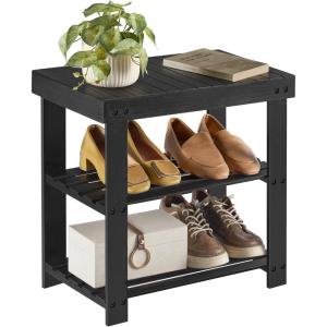 imageSONGMICS Shoe Rack Bench 3Tier Bamboo Shoe Storage Organizer Entryway Bench Holds Up to 286 lb 113 x 197 x 178 Inches for Entryway Bathroom Bedroom Ink Black ULBS001B01Ink Black