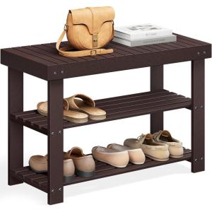 imageSONGMICS Shoe Rack Bench 3Tier Bamboo Shoe Storage Organizer Entryway Bench Holds Up to 286 lb 113 x 197 x 178 Inches for Entryway Bathroom Bedroom Ink Black ULBS001B01Brown