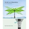 imageSONGMICS Patio Umbrella 9 ft Outdoor Table Umbrella Deck Umbrella with 8 Ribs UPF 50 30 DualTilt System Base Not Included for Patio Garden Pool White UGPU09BEV1Bright Green