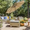 imageSONGMICS Patio Umbrella 9 ft Outdoor Table Umbrella Deck Umbrella with 8 Ribs UPF 50 30 DualTilt System Base Not Included for Patio Garden Pool White UGPU09BEV1Taupe