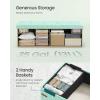 imageSONGMICS MAZIE Collection  Storage Ottoman Bench Foldable Foot Rest 15 x 43 x 15 Inches End of Bed Bench Storage Chest Load 660 lb Living Room Bedroom Entryway Cream White ULSF604W01Moonlight Green