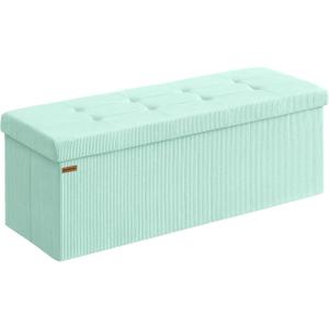 imageSONGMICS MAZIE Collection  Storage Ottoman Bench Foldable Foot Rest 15 x 43 x 15 Inches End of Bed Bench Storage Chest Load 660 lb Living Room Bedroom Entryway Cream White ULSF604W01Moonlight Green