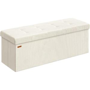 imageSONGMICS MAZIE Collection  Storage Ottoman Bench Foldable Foot Rest 15 x 43 x 15 Inches End of Bed Bench Storage Chest Load 660 lb Living Room Bedroom Entryway Cream White ULSF604W01Cream White