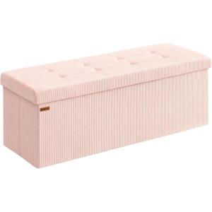 imageSONGMICS MAZIE Collection  Storage Ottoman Bench Foldable Foot Rest 15 x 43 x 15 Inches End of Bed Bench Storage Chest Load 660 lb Living Room Bedroom Entryway Cream White ULSF604W01Jelly Pink