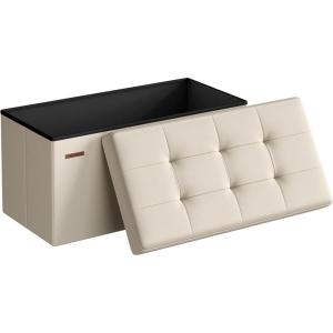 imageSONGMICS Mazie Collection  Storage Ottoman Bench 43 Inches Folding Foot Rest Stool End of Bed Bench Easy Assembly for Living Room Bedroom Entryway Apricot Orange ULSF077O01Cream White
