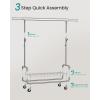 imageSONGMICS Clothes Rack HeavyDuty Rolling Clothing Garment Rack with Wheels Extendable Hanging Rod and Adjustable Height Portable with Shelf and Hooks Silver UHSR014E01Silver