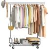 imageSONGMICS Clothes Rack HeavyDuty Rolling Clothing Garment Rack with Wheels Extendable Hanging Rod and Adjustable Height Portable with Shelf and Hooks Silver UHSR014E01Silver