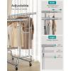 imageSONGMICS Clothes Rack HeavyDuty Rolling Clothing Garment Rack with Wheels Extendable Hanging Rod and Adjustable Height Portable with Shelf and Hooks Silver UHSR014E01Silver