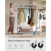 imageSONGMICS Clothes Rack HeavyDuty Rolling Clothing Garment Rack with Wheels Extendable Hanging Rod and Adjustable Height Portable with Shelf and Hooks Silver UHSR014E01Silver