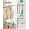 imageSONGMICS Clothes Rack HeavyDuty Rolling Clothing Garment Rack with Wheels Extendable Hanging Rod and Adjustable Height Portable with Shelf and Hooks Silver UHSR014E01Silver