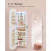 imageSONGMICS Jewelry Organizer LED Jewelry Cabinet WallDoor Mounted Lockable Rounded Wide Mirror with Storage Interior Mirror 39 x 165 x 55 Inches White Surface with Greige LiningWhite  Greige
