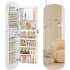 imageSONGMICS Jewelry Organizer LED Jewelry Cabinet WallDoor Mounted Lockable Rounded Wide Mirror with Storage Interior Mirror 39 x 165 x 55 Inches White Surface with Greige LiningWhite  Greige