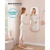 imageSONGMICS Jewelry Organizer LED Jewelry Cabinet WallDoor Mounted Lockable Rounded Wide Mirror with Storage Interior Mirror 39 x 165 x 55 Inches White Surface with Greige LiningJelly Pink  Cream White