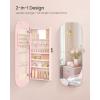 imageSONGMICS Jewelry Organizer LED Jewelry Cabinet WallDoor Mounted Lockable Rounded Wide Mirror with Storage Interior Mirror 39 x 165 x 55 Inches White Surface with Greige LiningJelly Pink  Cream White