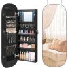 imageSONGMICS Jewelry Organizer LED Jewelry Cabinet WallDoor Mounted Lockable Rounded Wide Mirror with Storage Interior Mirror 39 x 165 x 55 Inches White Surface with Greige LiningBlack