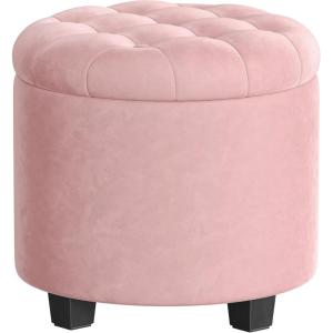 imageSONGMICS Round Ottoman Ottoman with Storage 177 x 177 x 175 Inches Foot Rest with Legs Velvet Load up to 330 lb for Living Room Bedroom Cream White ULOM012W01Jelly Pink