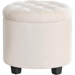 imageSONGMICS Round Ottoman Ottoman with Storage 177 x 177 x 175 Inches Foot Rest with Legs Velvet Load up to 330 lb for Living Room Bedroom Cream White ULOM012W01Cream White