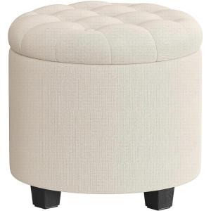 imageSONGMICS Round Ottoman Ottoman with Storage 177 x 177 x 175 Inches Foot Rest with Legs Velvet Load up to 330 lb for Living Room Bedroom Cream White ULOM012W01Light Beige