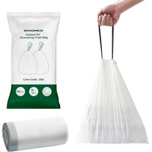 imageSONGMICS Trash Bags for 26Gallon 10 L Trash Cans Drawstring Kitchen Garbage Bags PreSeparated QuickDispense Box Liner Code R 2 Rolls 80 Count White UKRB011A0245 Count Pack of 1