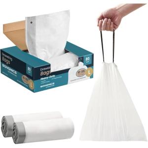 imageSONGMICS Trash Bags for 26Gallon 10 L Trash Cans Drawstring Kitchen Garbage Bags PreSeparated QuickDispense Box Liner Code R 2 Rolls 80 Count White UKRB011A0240 Count Pack of 2