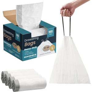imageSONGMICS Trash Bags for 26Gallon 10 L Trash Cans Drawstring Kitchen Garbage Bags PreSeparated QuickDispense Box Liner Code R 2 Rolls 80 Count White UKRB011A0240 Count Pack of 4