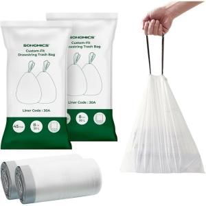 imageSONGMICS Trash Bags for 26Gallon 10 L Trash Cans Drawstring Kitchen Garbage Bags PreSeparated QuickDispense Box Liner Code R 2 Rolls 80 Count White UKRB011A0245 Count Pack of 2