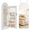 imageSONGMICS Wide Jewelry Organizer LED Jewelry Cabinet WallDoor Mounted Arched Mirror with Storage Lockable Rounded Corner Interior Mirror 39 x 165 x 425 Inches Laurel Green UJJC020C01SCloud White