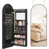 imageSONGMICS Wide Jewelry Organizer LED Jewelry Cabinet WallDoor Mounted Arched Mirror with Storage Lockable Rounded Corner Interior Mirror 39 x 165 x 425 Inches Laurel Green UJJC020C01SInk Black
