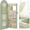 imageSONGMICS Wide Jewelry Organizer LED Jewelry Cabinet WallDoor Mounted Arched Mirror with Storage Lockable Rounded Corner Interior Mirror 39 x 165 x 425 Inches Laurel Green UJJC020C01SLaurel Green