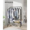 imageSONGMICS Clothes Rack Clothing Rack with Shelves Garment Racks Heavy Duty Double Rod Clothes Rack with 6 Hooks Clothes Storage and Display for Living Room Bedroom Ink Black UHSR109B01Black