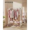 imageSONGMICS Clothes Rack Clothing Rack with Shelves Garment Racks Heavy Duty Double Rod Clothes Rack with 6 Hooks Clothes Storage and Display for Living Room Bedroom Ink Black UHSR109B01White