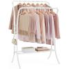 imageSONGMICS Clothes Rack Clothing Rack with Shelves Garment Racks Heavy Duty Double Rod Clothes Rack with 6 Hooks Clothes Storage and Display for Living Room Bedroom Ink Black UHSR109B01White